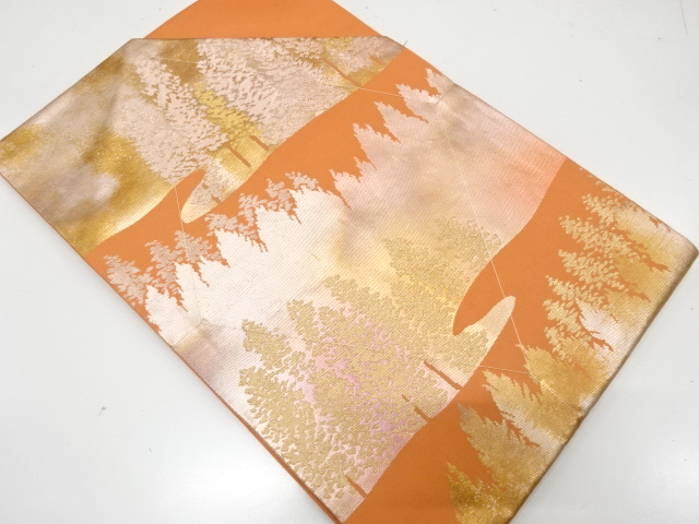 未使用品　霞に樹木模様織り出し　名古屋帯